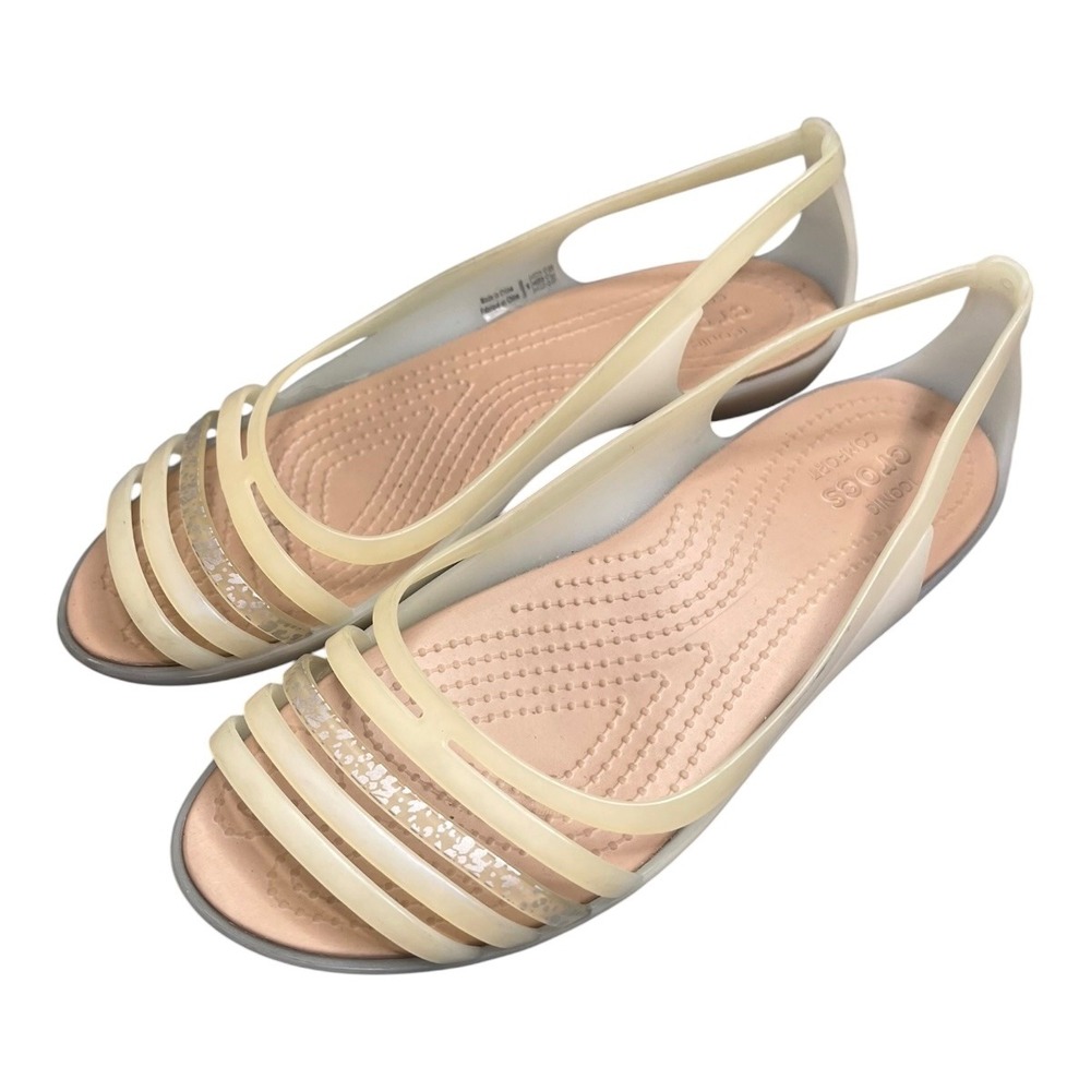 Crocs Isabella Strappy Sandals Womens 6 Oyster Tan Shimmer Jelly Flats 204912